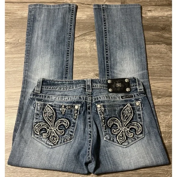 Miss Me Blue Boot Cut Jeans with Silver Embellishments - Picture 4 of 12